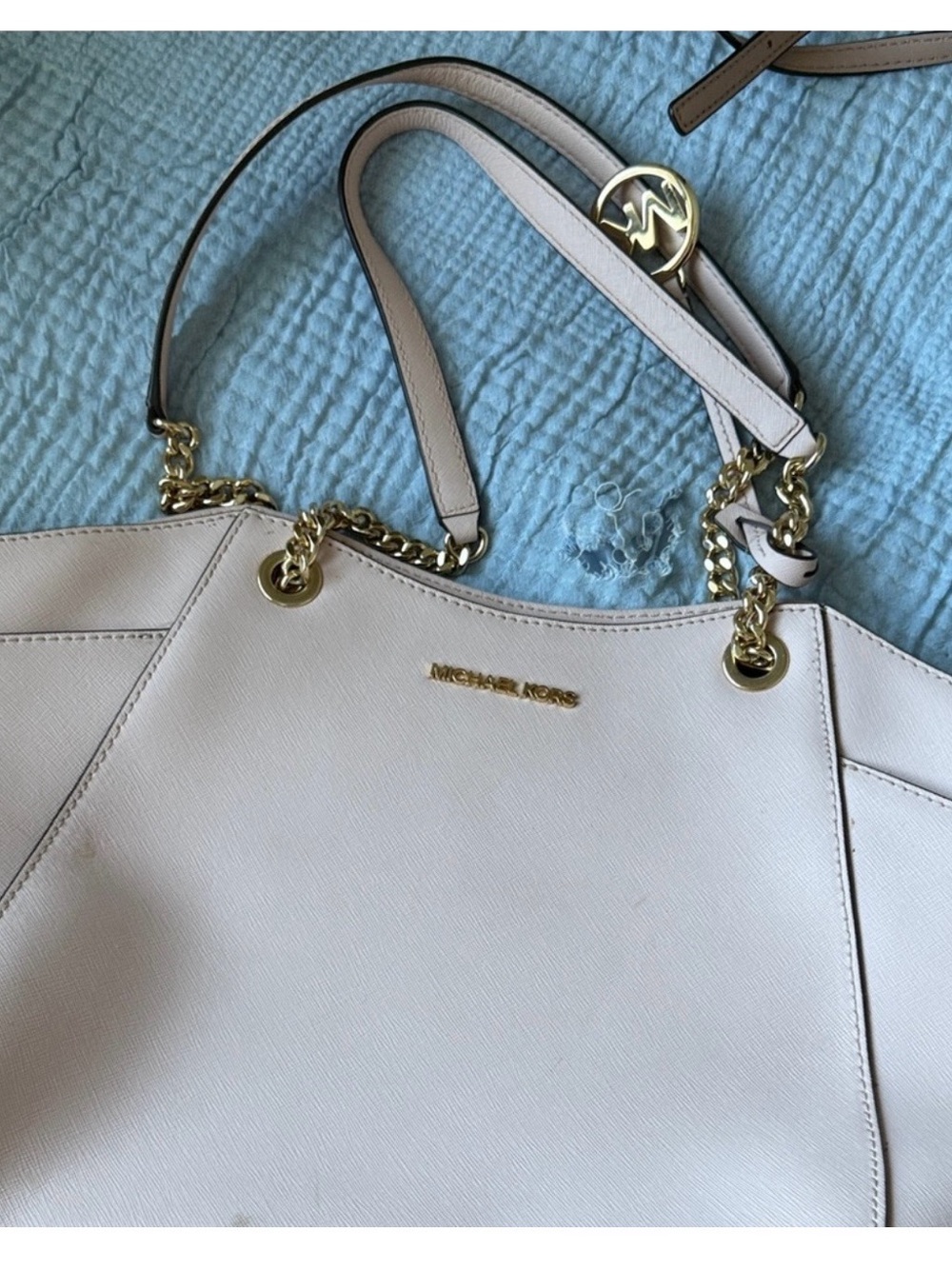 Michael Kors Pale Pink Saffiano Leather Tote with Gold Hardware